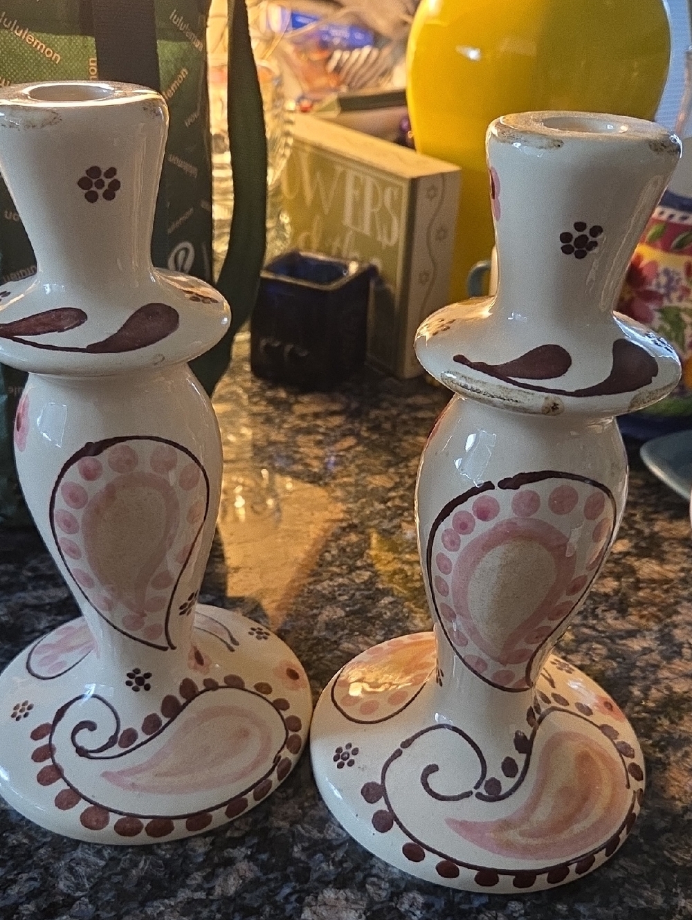 Anthropologie Made In ItalyCandle Holders Handpainted Paisley Mantle 2Pc